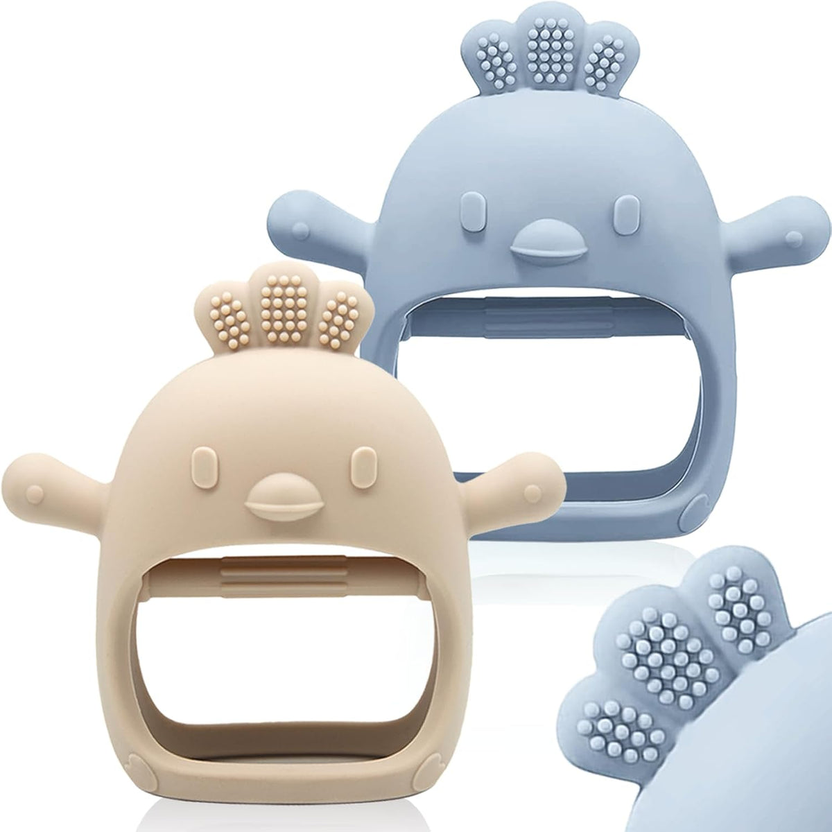 ChooKaChoo 2 Pack Baby Teething Toy Silicone Teething Mitten for Babies Over 3 Months Anti Dropping Wrist Hand Teethers Baby Chew Toys for Sucking Needs, BPA Free