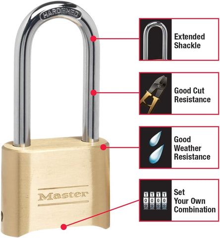 Master Lock Combination Padlock Outdoor Brass Long Shackle Lock 175DLH