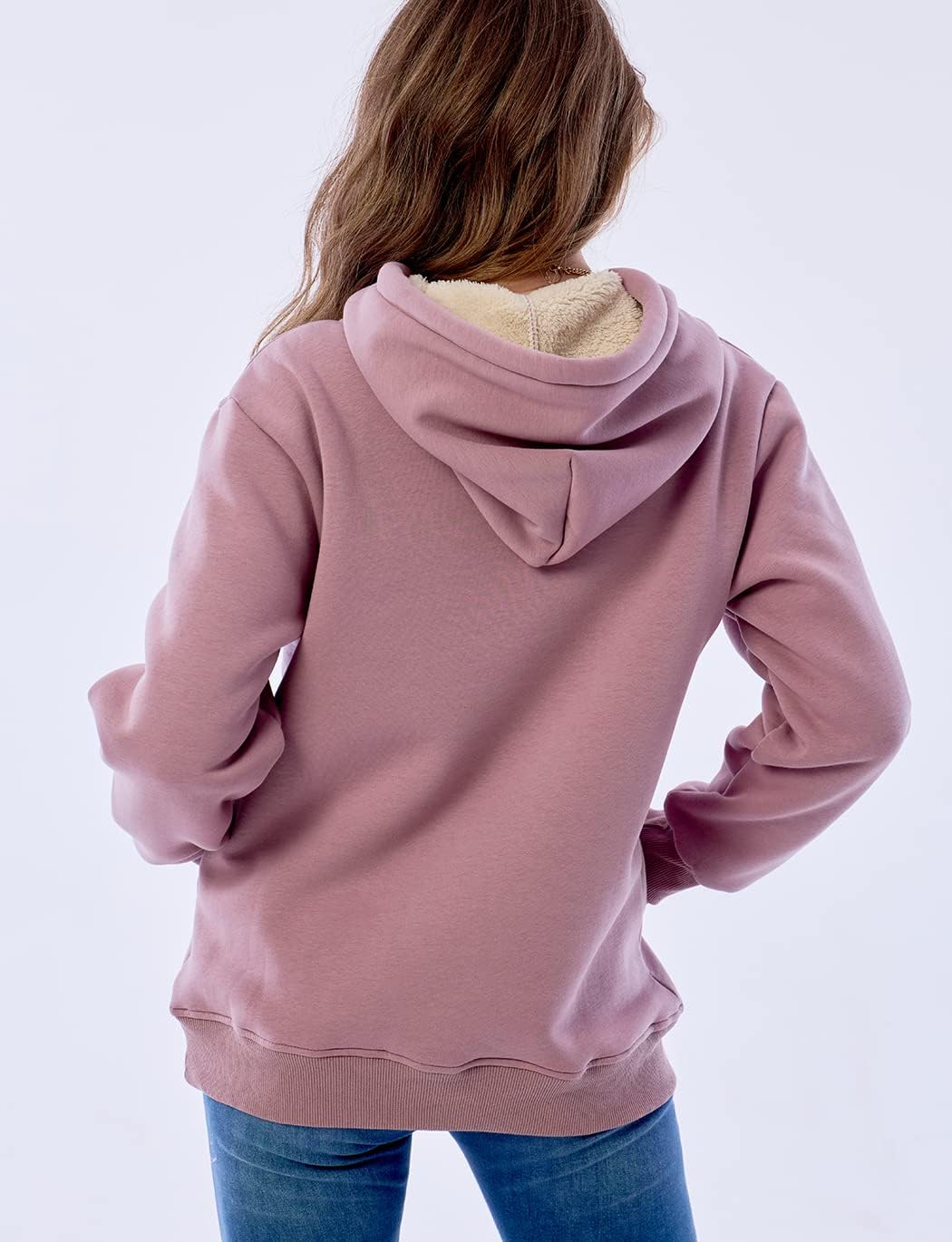 Haellun Womens Casual Winter Warm Fleece Sherpa Lined Pullover Hooded Sweatshirt