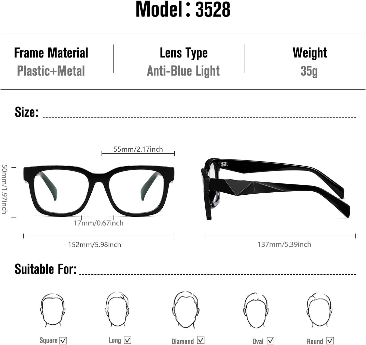 kimorn Blue Light Glasses for Women Men, Square UV Protection Frames