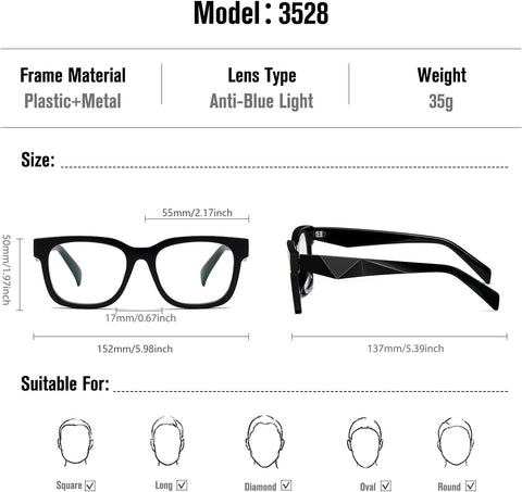 kimorn Blue Light Glasses for Women Men, Square UV Protection Frames