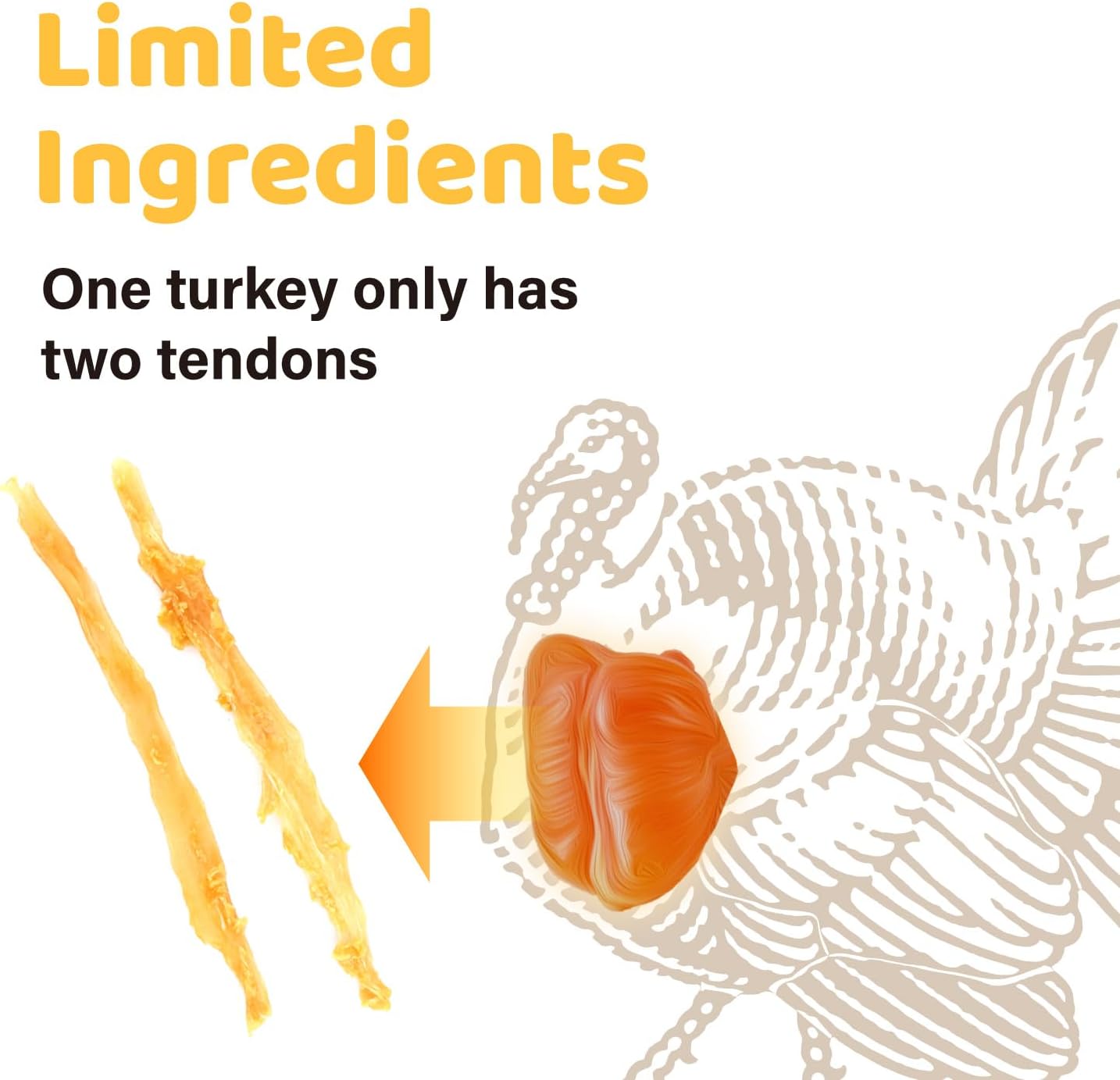 iPaw Turkey Tendon for Dogs, All Natural Human Grade Puppy Chew, Strips