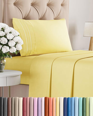 Twin Size 3 Piece Sheet Set - Comfy Breathable & Cooling Sheets - Yellow