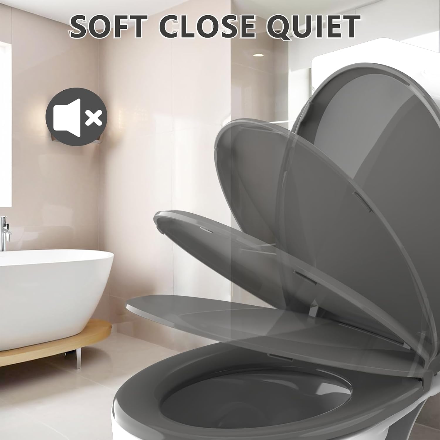 Aünsffer Round Toilet Seat, 16.5inch, Soft Close Quiet, No Alam, Standard Round Universal Size, PP Material Safe and Easy Clean, Dark Grey