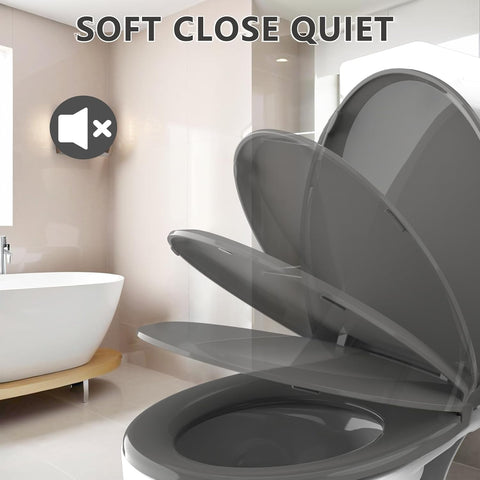 Aünsffer Round Toilet Seat, 16.5inch, Soft Close Quiet, No Alam, Standard Round Universal Size, PP Material Safe and Easy Clean, Dark Grey