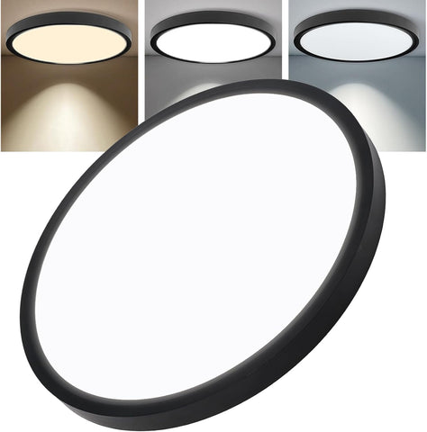 12 Inch Hardwired Dimmable LED Flush Mount Ceiling Light Fixtures, 24W 2640LM 3000K/4000K/5000K, House Upgrade Led Lights for Bedroom Hallway Laundry Room Rental Units, 240W Equiv., Black