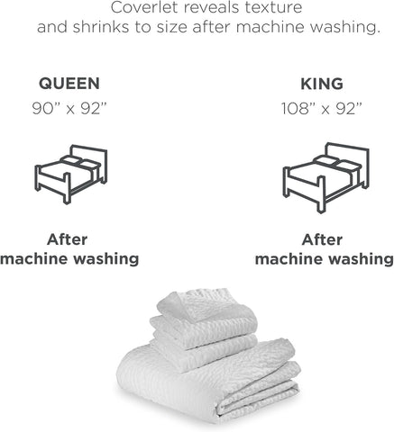 Courtyard by Marriott Coverlet Queen Size | Lightweight & Breathable Cotton Blend | Bedspread with Unique Wash-Activated Ripple Texture | Hotel Bedspread | White Quilt for All Season Comfort