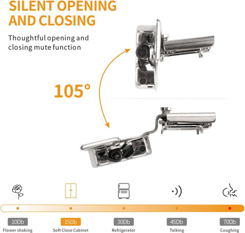 Chibery 50 Pack 3/4" Overlay 4D Soft Close Concealed Hinges for Face Frame Door, Adjustable Closing Speed, Smooth Slow Self Close Hinges, Satin Nickel, 105° Open Angle Stainless Steel Cabinet Hinges