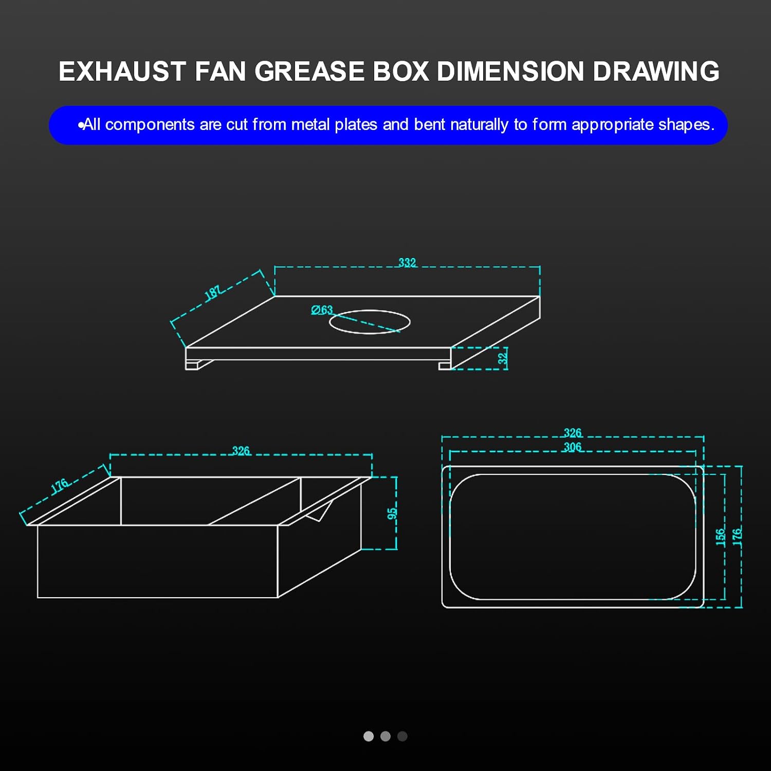 Grease Box for Restaurant Canopy Hood Exhaust Fan| Stainless Steel Hood Accessories for Restaurants | 3.74” Deep Drip Pan
