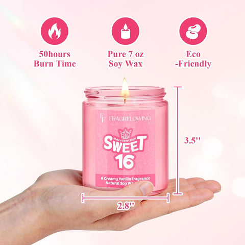 FF FRAGRFLOWING Sweet 16 Gift for Girls, Creamy Vanilla Birthday Candle