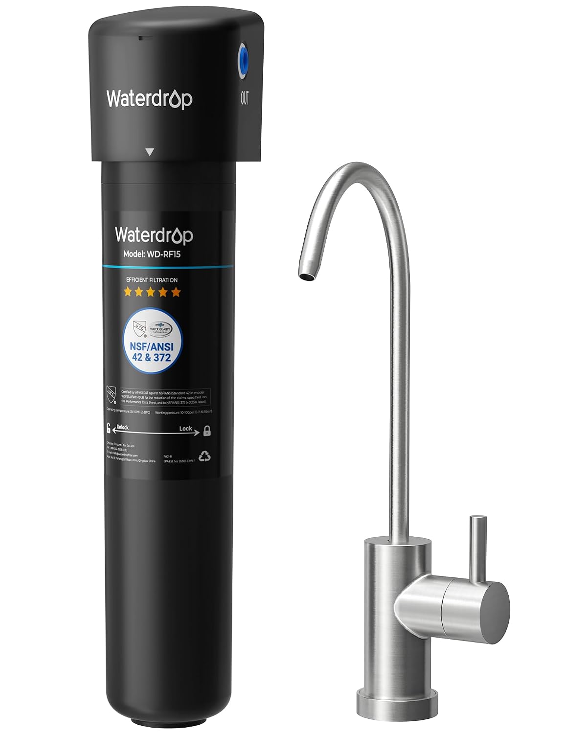 Waterdrop 15UB Under Sink Water Filter System with Dedicated Faucet