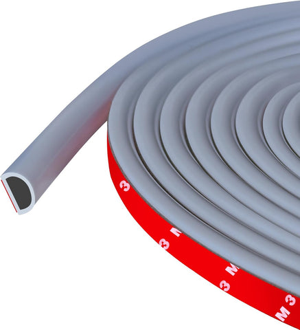 Weather Stripping Door Seal, Self Adhesive Silicone D Shaped Weather Strip, Door Seal Strip for Door Frame/Window Seal, 20Ft, Grey (3/8" W × 1/4" T)