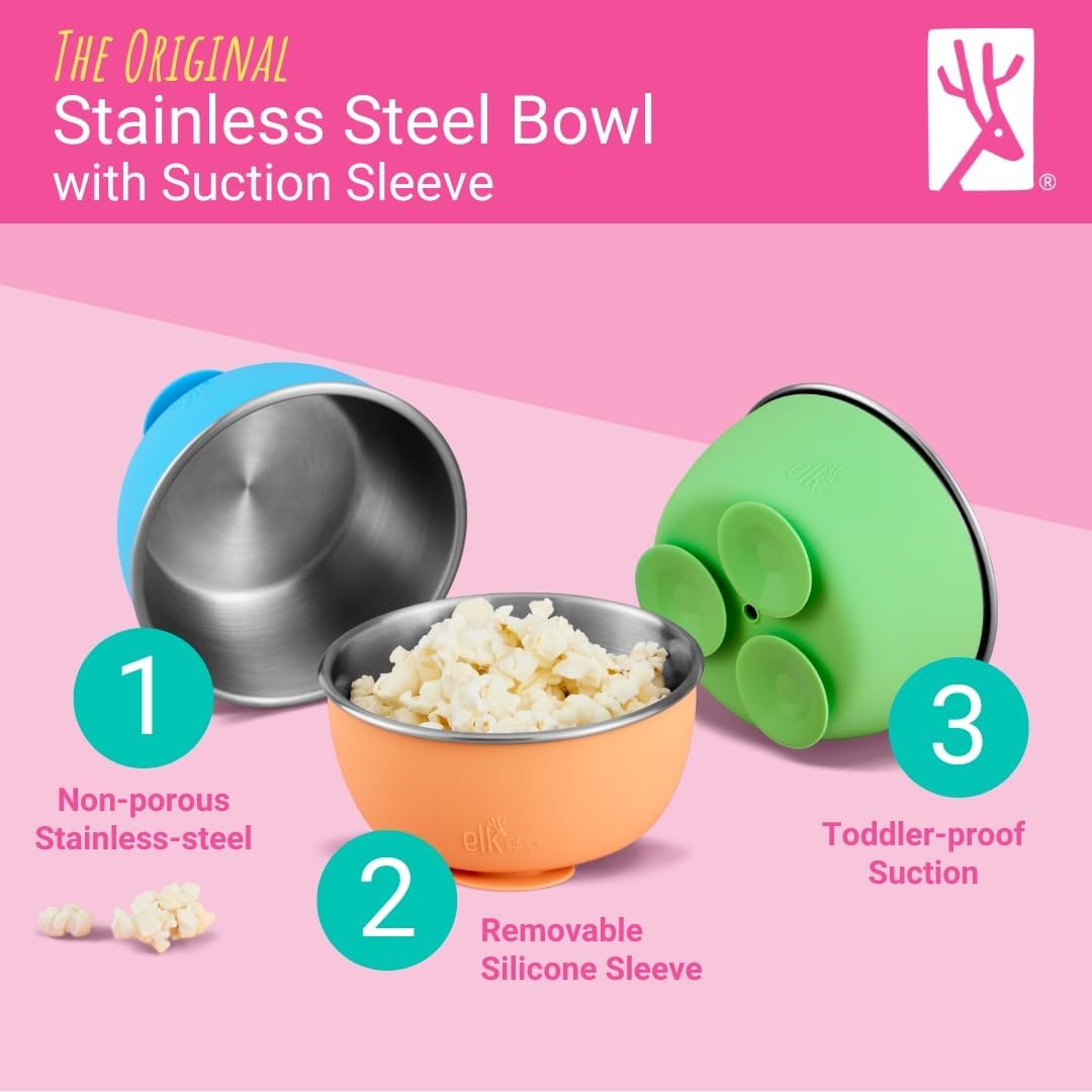Elk and Friends Kids/Toddler Stainless Steel Suction Bowls + Lids | 4pk
