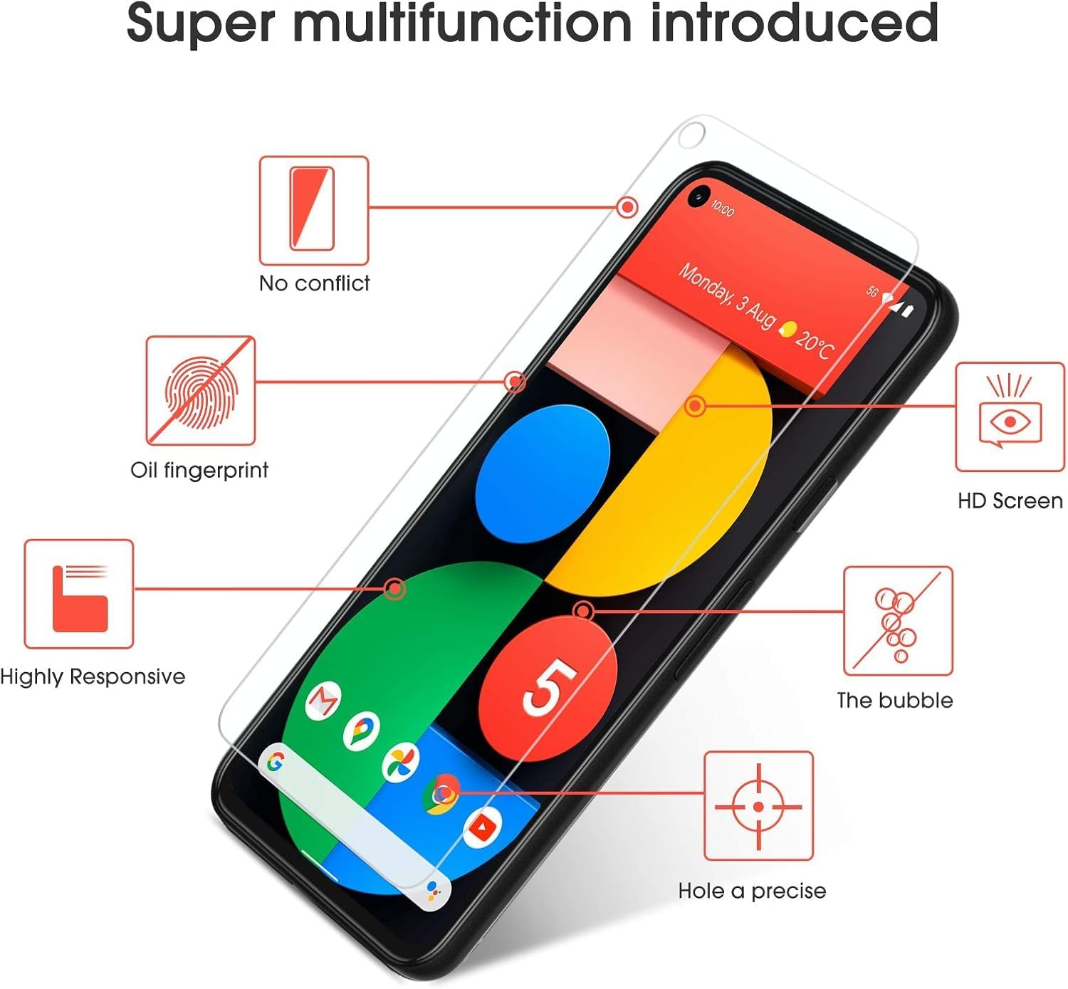 OMOTON [3 Pack Screen Protector for Google Pixel 5 - Tempered Glass/Case Friendly/Anti Scratch Screen Protector for Google Pixel 5