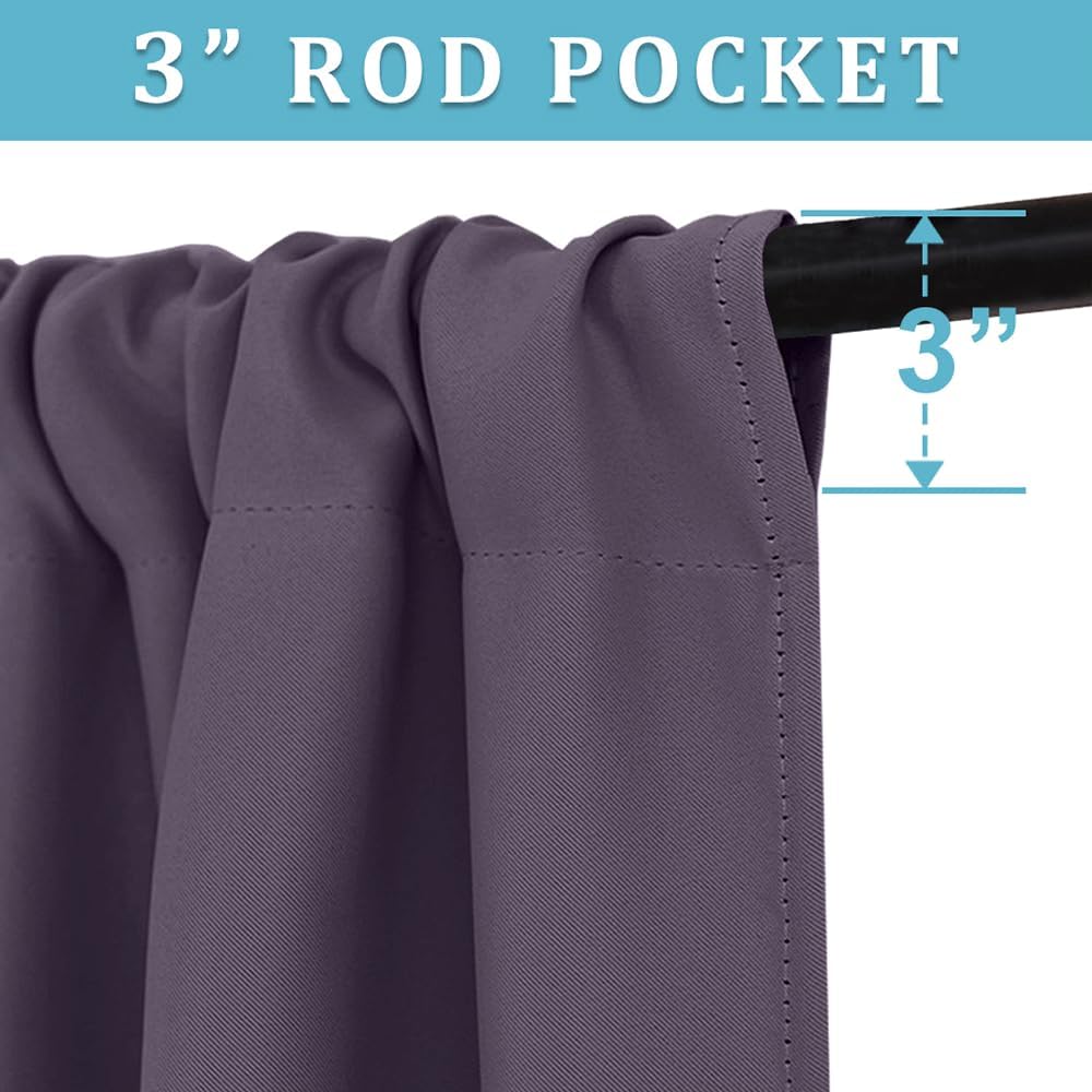 RYB HOME Short Greyish Purple Blackout Curtains for Small Bedroom Window