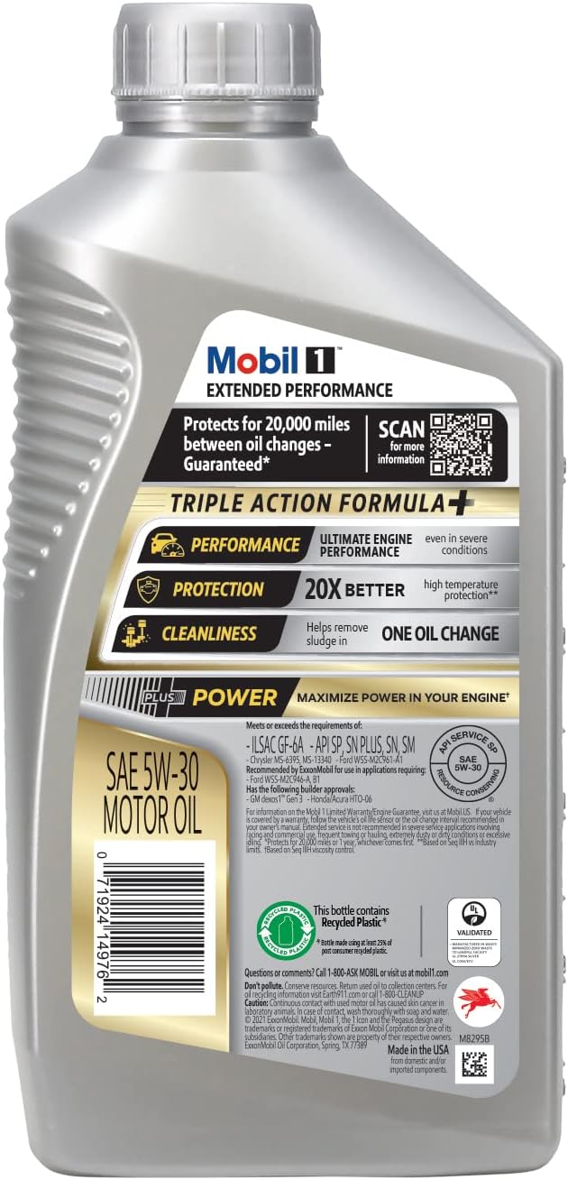 Mobil 1 Extended Performance Full Synthetic Motor Oil 5W-30, 1 QT (6 Pack)