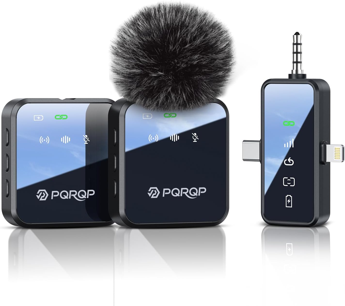 PQRQP 3 in 1 Wireless Lavalier Microphone for iPhone Android & Camera, Mini Clip-On Mic for Video Recording TikTok YouTube Interview, Noise Cancelling, 328ft Range, 18H Battery