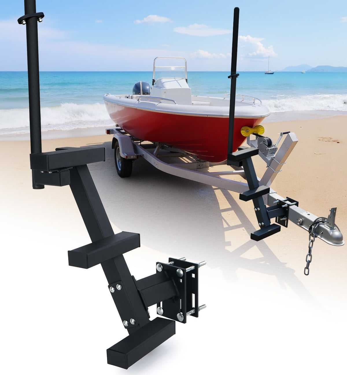 Boat Steps for Trailer Tongue with Handrail Side Mount 3-Step