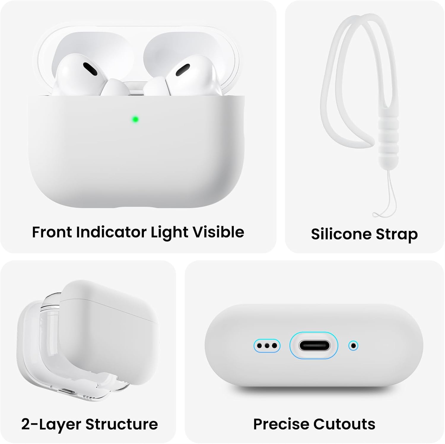 ORNARTO for AirPods Pro 3 Case, Hybrid Silicone, White