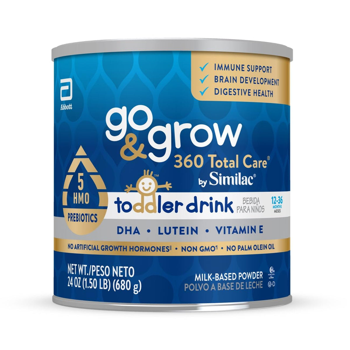 Go & Grow 360 Total Care by Similac Toddler Nutritional Drink, Has 5 HMOs, Powder, 24-oz Can