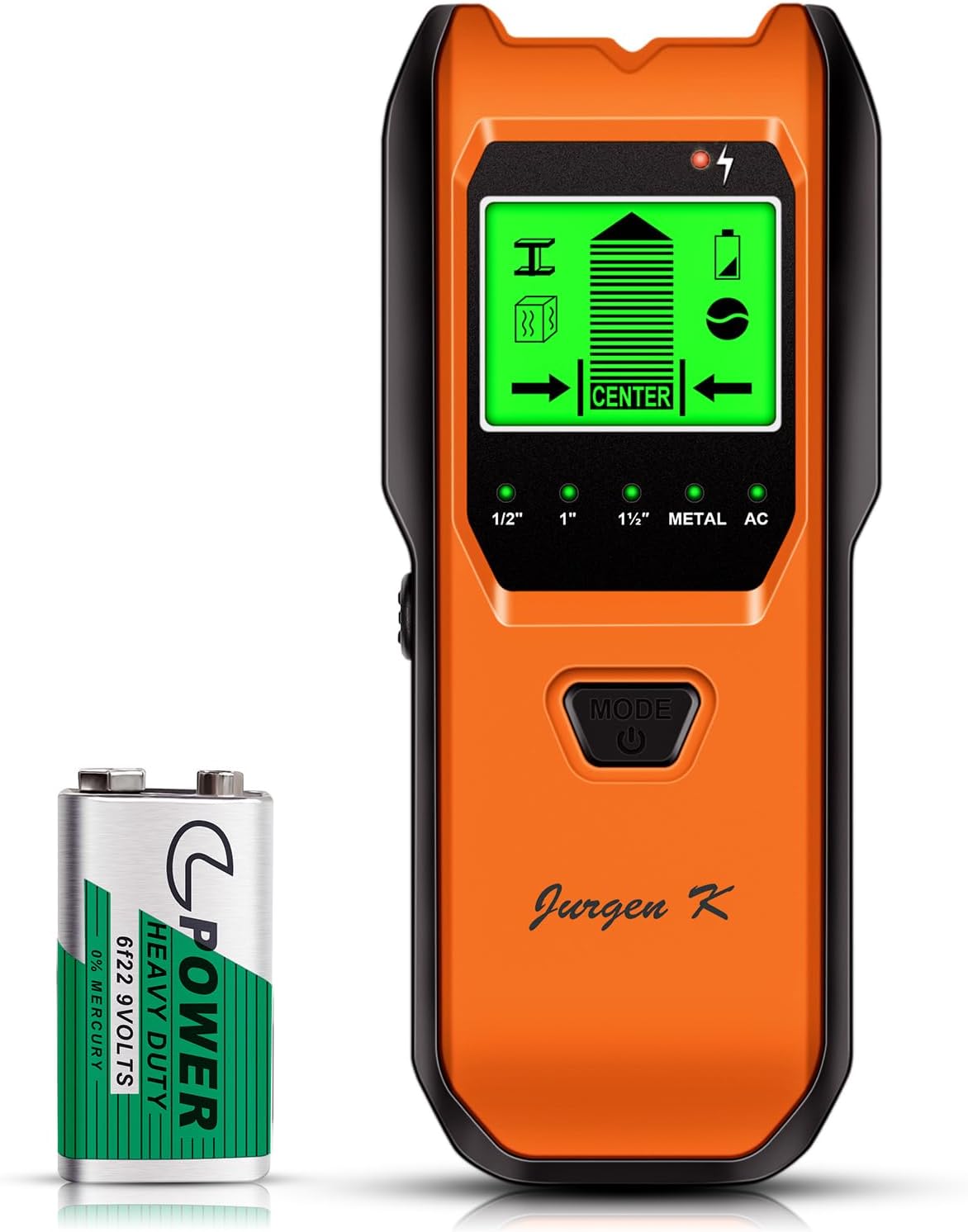 Stud Finder Wall Scanner, 5 in 1 Multifunction Stud Locator with Smart Sensor, HD LCD Display and Audio Alarm for The Center & Edge of Metal, Studs, AC Wire, and Pipe Detection (Tropical Orange)
