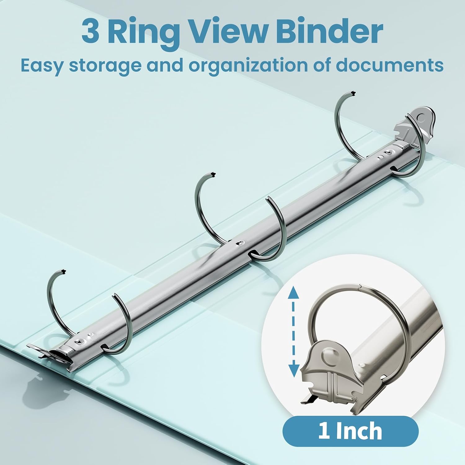 SUNEE 3 Ring Binder 1 Inch 4 Pack, Clear View 1" Binders Three Ring PVC-Free (Fit 8.5x11 Inches) for School or Office Supplies, Blue