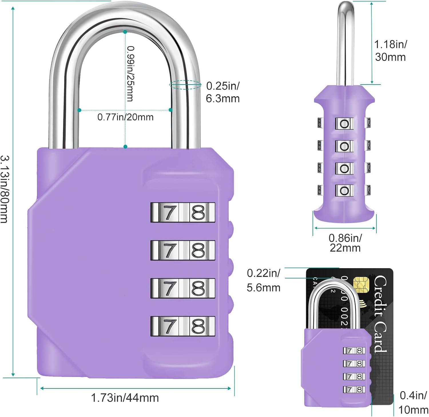 ZHEGE Combination Lock, 4 Digit Combination Padlock, Gym Lock (Purple)