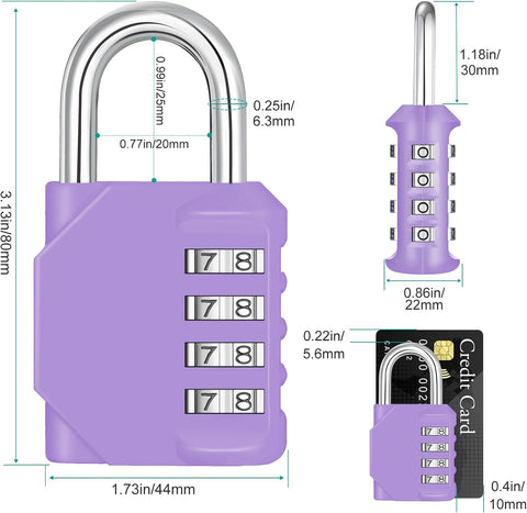 ZHEGE Combination Lock, 4 Digit Combination Padlock, Gym Lock (Purple)