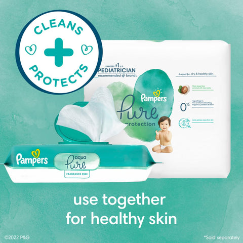 Pampers Aqua Pure Sensitive Baby Wipes, 99% Water, Hypoallergenic, Unscented Baby Wipes, 448 Baby Wipes Total (8 Flip-Top Packs)