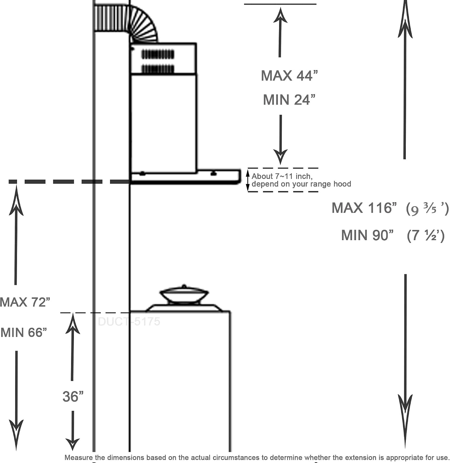 Extension Wall Mount Range Hood Stainless Steel Exhaust Duct Chimney Cover Up to 9 ft. Ceiling