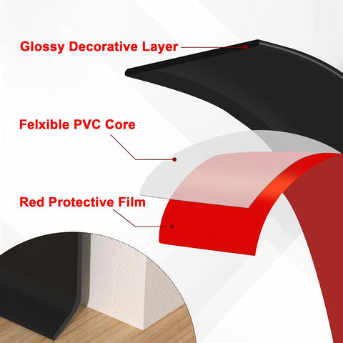 Storystore Wall Baseboard Trim 4 Inch x 20 Feet, Flexible Self-Adhesive Rubber Baseboard for Walls, Peel and Stick Wall Molding Trim