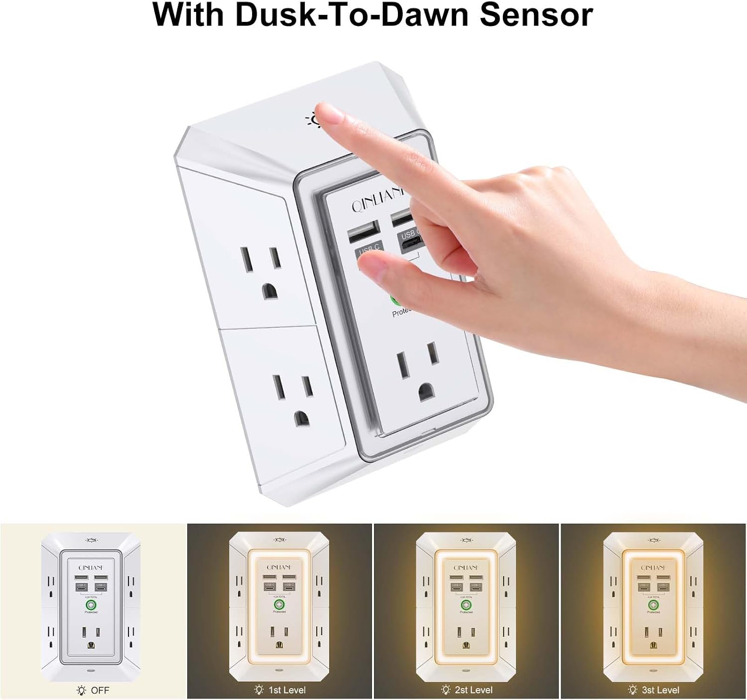 Surge Protector, QINLIANF 5 Outlet Extender with 4 USB Ports(2USB-C)