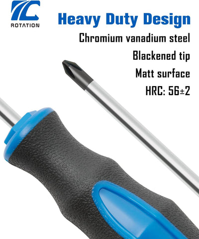 ROTATION 6PC Magnetic Tip Screwdriver Set, 3 Phillips and 3 Flat