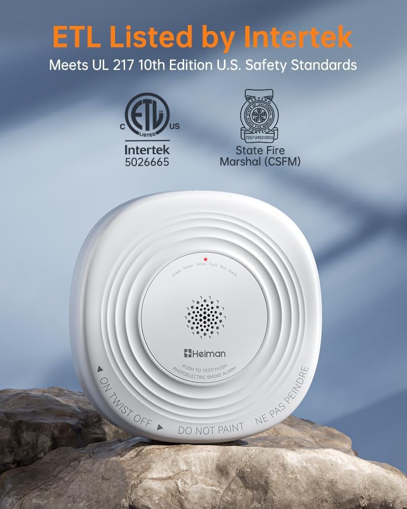 Heiman Smoke Detector 10 Year Battery, photoelectric Smoke Alarm，1-Pack (3