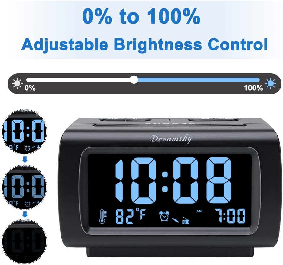 DreamSky Alarm Clock Radio for Bedrooms with Battery Backup
