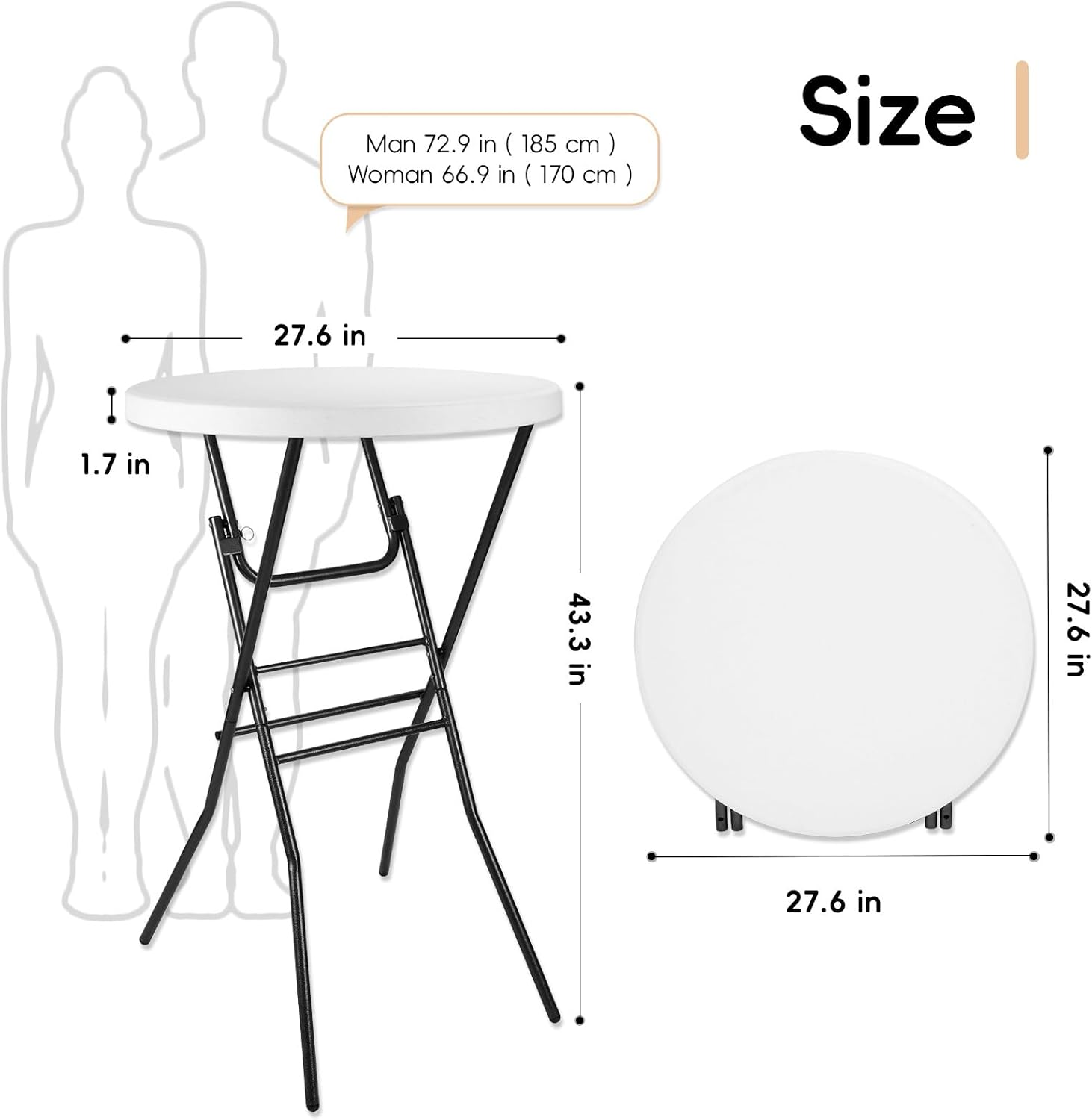 pollilar Cocktail Table 28in Bar Height Folding High Top Table White
