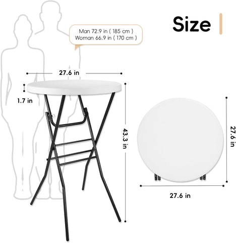 pollilar Cocktail Table 28in Bar Height Folding High Top Table White
