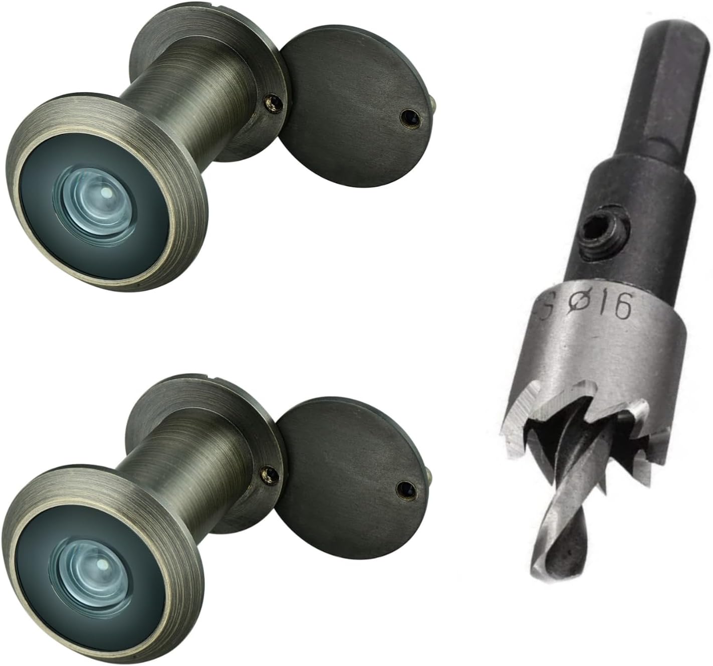TOGU 10PCS of 220-degree Solid Brass Peep Holes for Door with 16mm Drill Bit, 0.63 inch Door Peephole with Privacy, Compatible with Door Thick from 1-3/8" to 2-1/6", Antique Bronze Finish