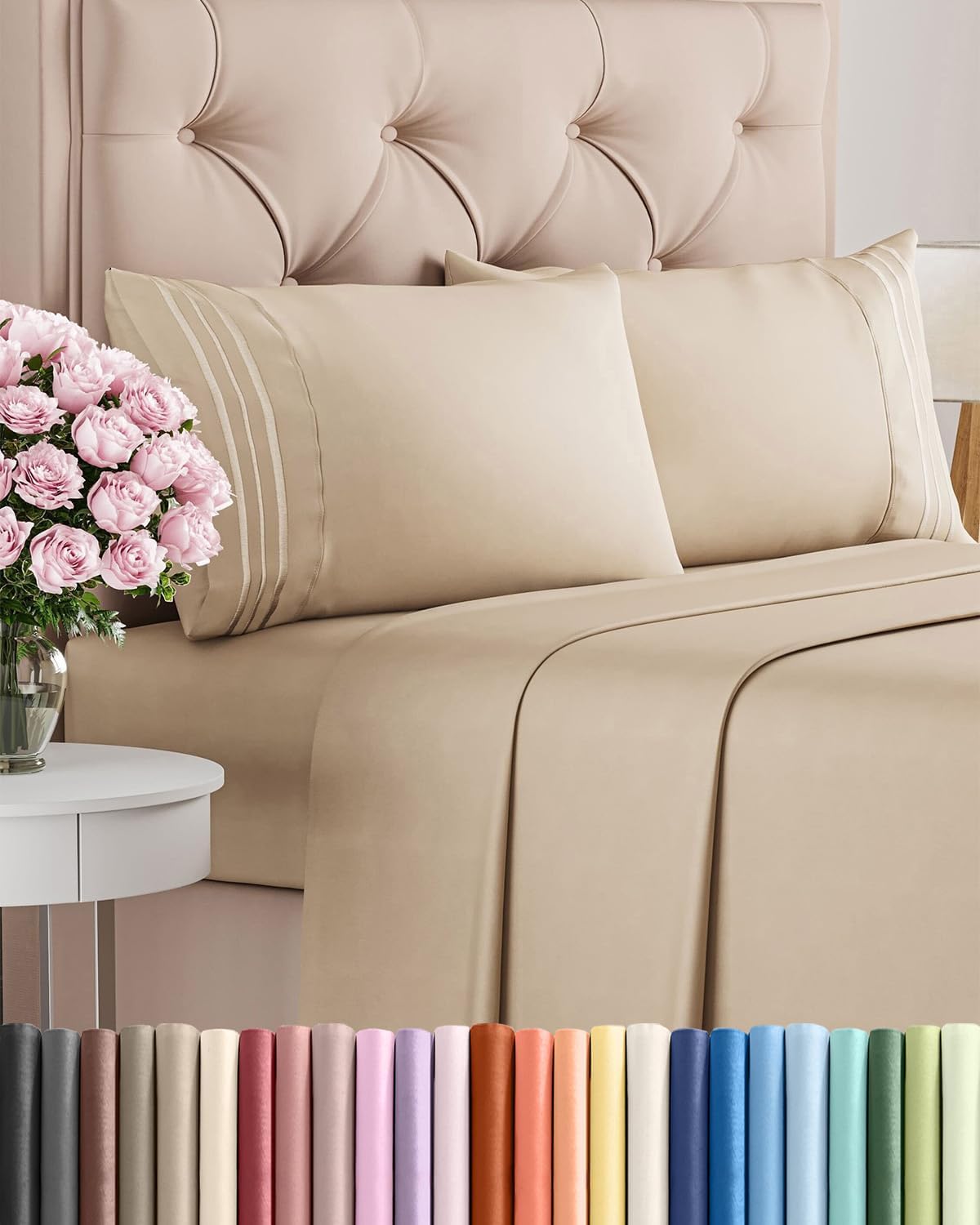 Queen Size 4 Piece Sheet Set - Comfy Breathable & Cooling Sheets - Cream