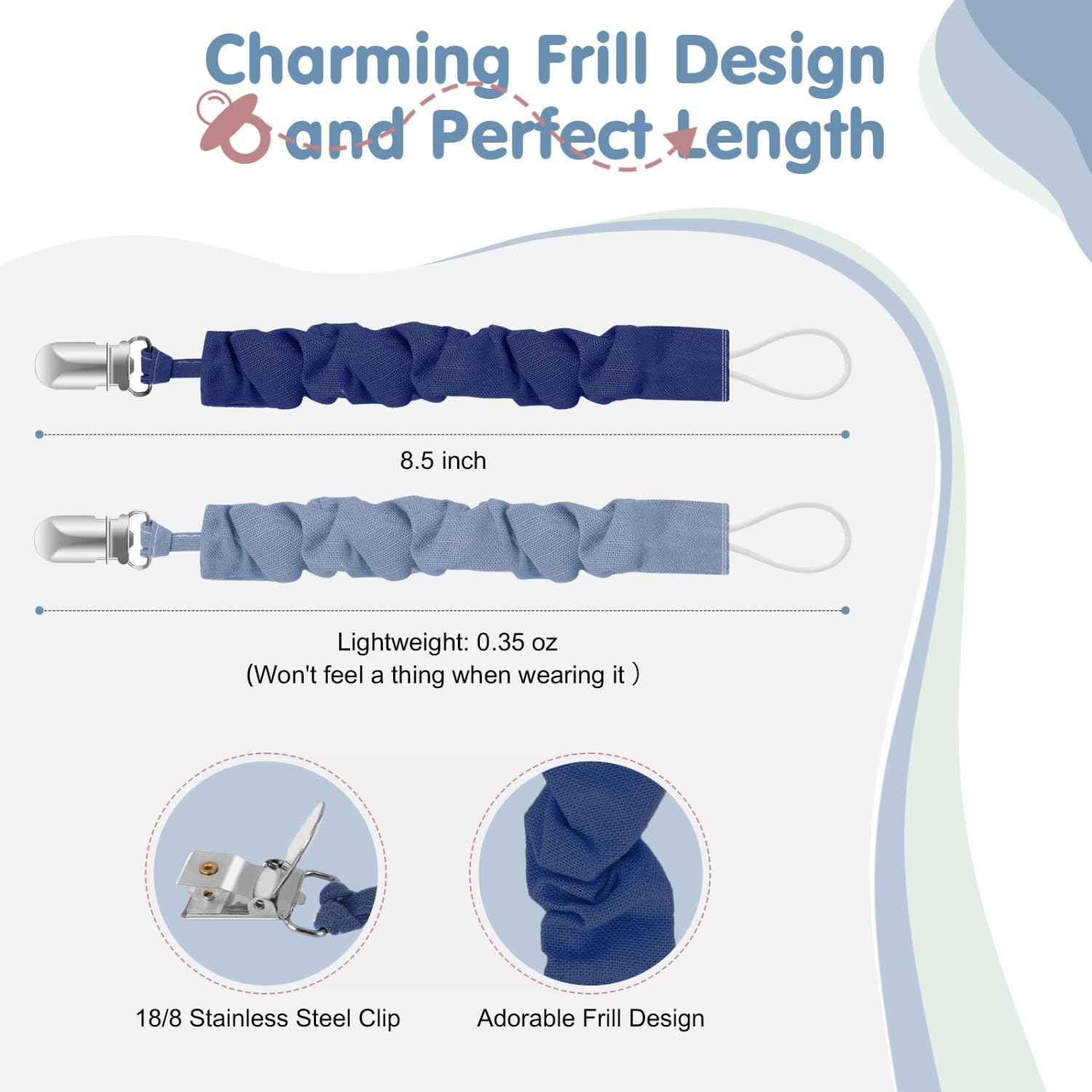 Pacifier Clips for Baby Boys and Girls, Pacifier Holders for Teething Relief and Baby Essentials, Safe for Newborns (6 Pack)