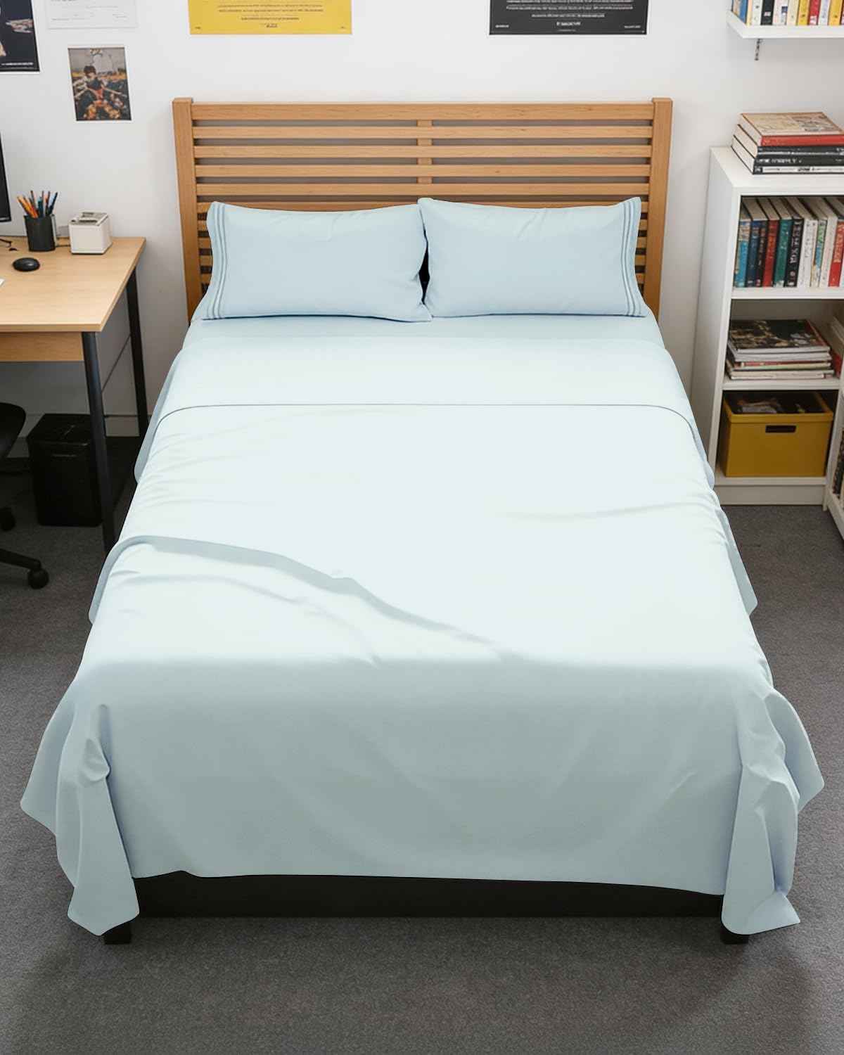 Full XL Sheets - 4 Piece Full XL Sheet Set - Cool & Breathable - Ice Blue