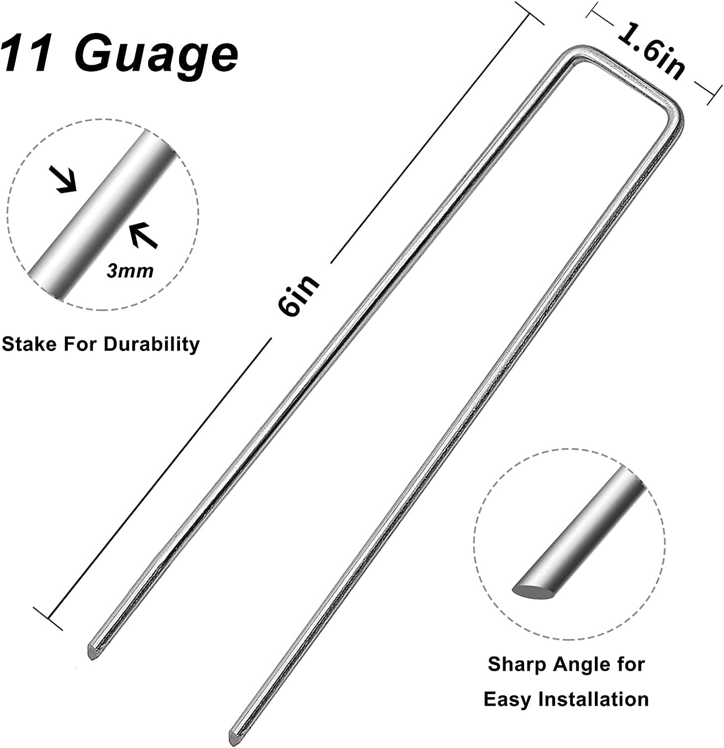 6 inch 50 Pack Landscape Staples Galvanized Garden Stakes