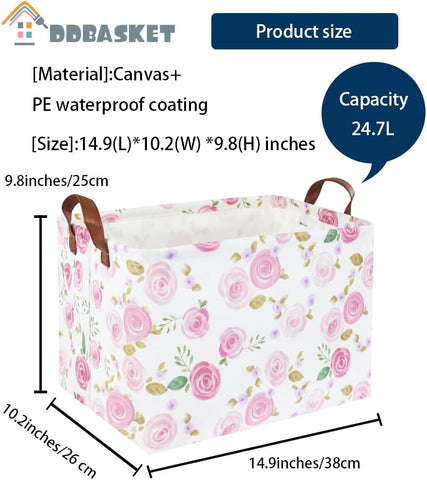 Rose Pink Baby Basket Nursery Baskets Girl Baby Storage Bins Rectangular Cute Kids Toy Storage Bin Organizer Book Shelf Basket Rose Room Decor(Pink Rose)