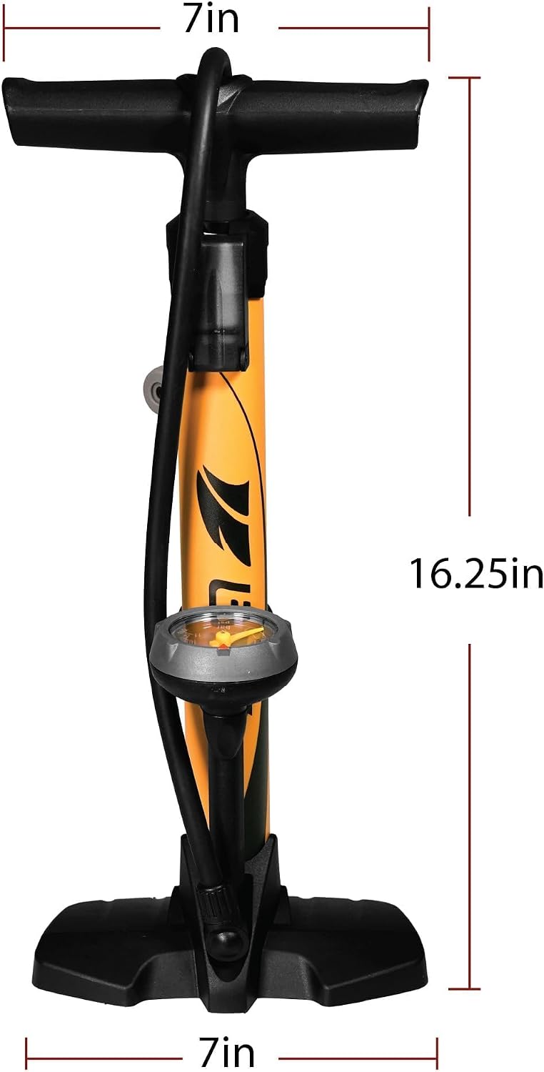 BV Bicycle Pump Durable Bike Floor Pump 17/24 inch Smart Valve Head, 160 psi, Automatically Reversible Presta and Schrader