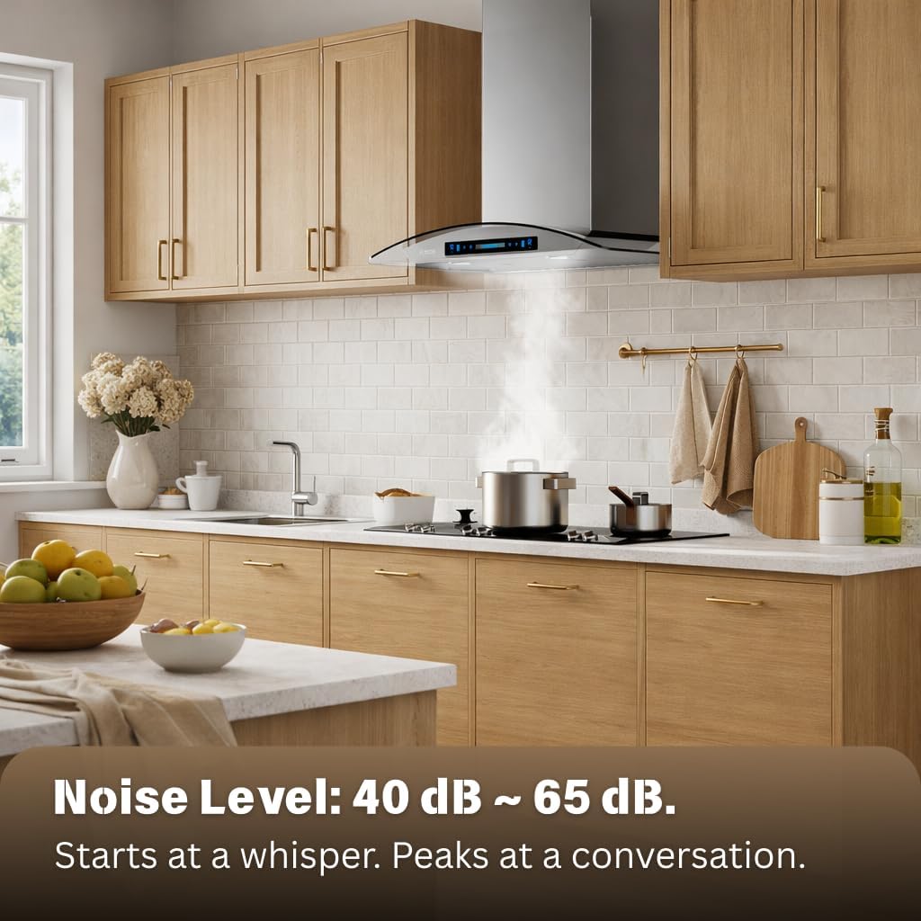 IKTCH 36 inch Wall Mount Range Hood Tempered Glass 900-CFM, Ducted Kitchen Vent Hood Stainless Steel, with 4 Speed Gesture, Touch & Remote Control