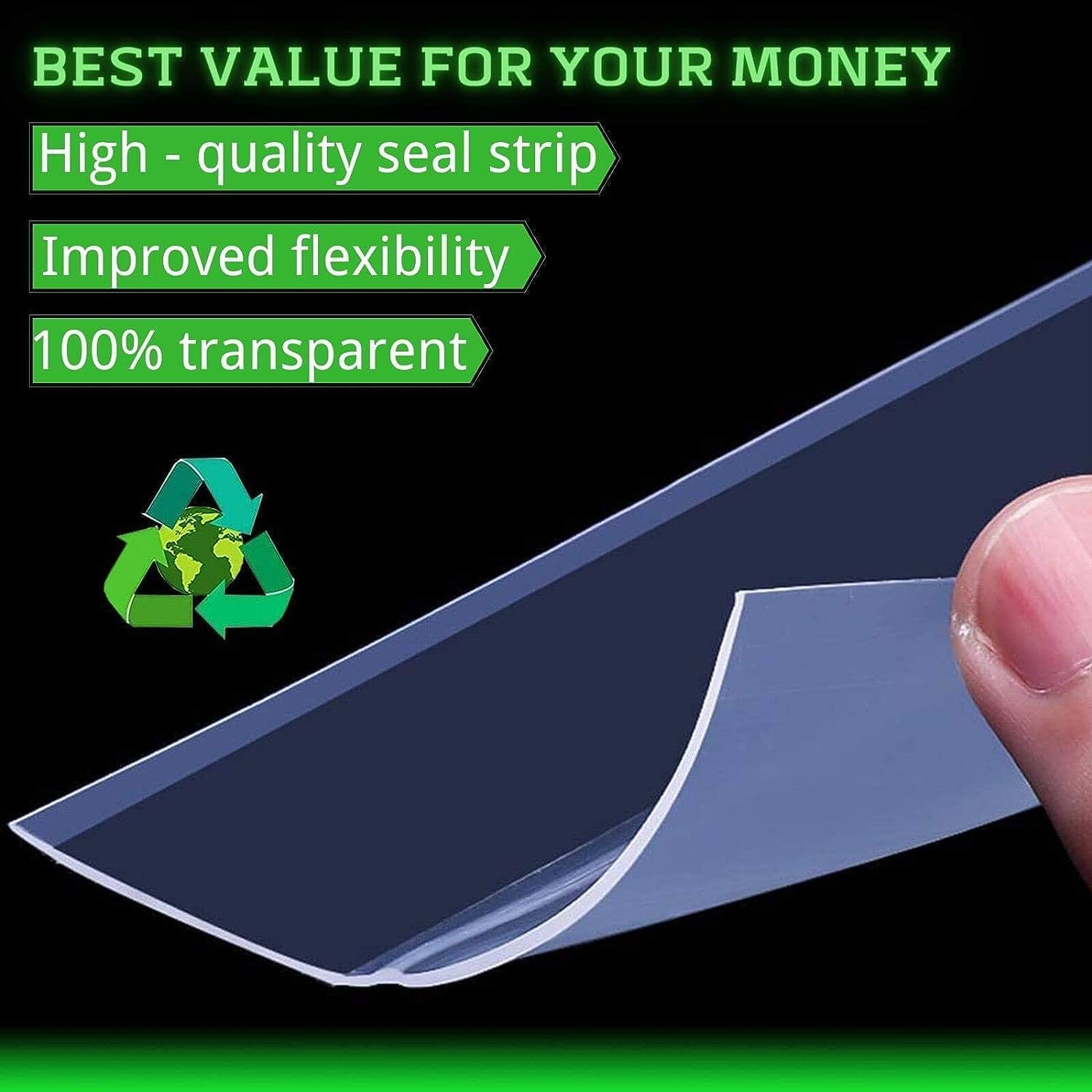 Weather Stripping Door Seal 33ft Extra-Wide Silicone, Strong Adhesive, Seals Large Gaps for Maximum Winter Cold Protection and Weatherproofing, 1.8in Transparent