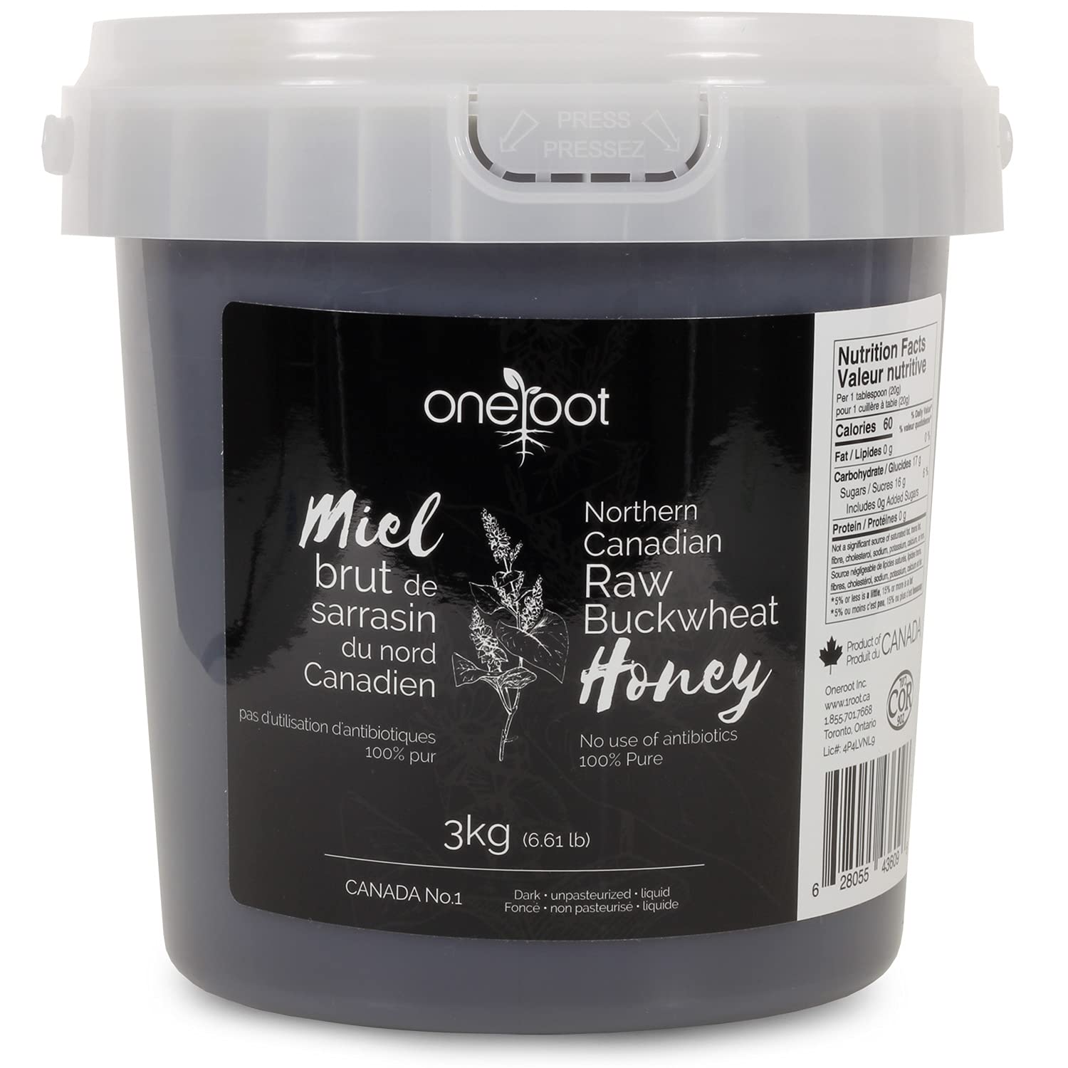 OneRoot Raw Buckwheat Honey – 6.6 lbs, Unheated & Unprocessed Dark – Nutrient-Rich, Antioxidant-Packed Natural Sweetener – Pure & Unfiltered Honey