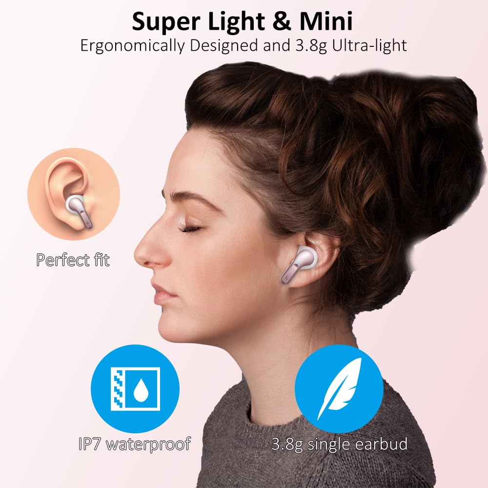 Wireless Earbud, Bluetooth Headphones 5.3 NEW 40H Ear Buds Bass Stereo Earphones Noise Cancelling Earbud with 4 ENC Mic, in-Ear Bluetooth Earbud USB-C LED Display IP7 Waterproof Sport for Android iOS