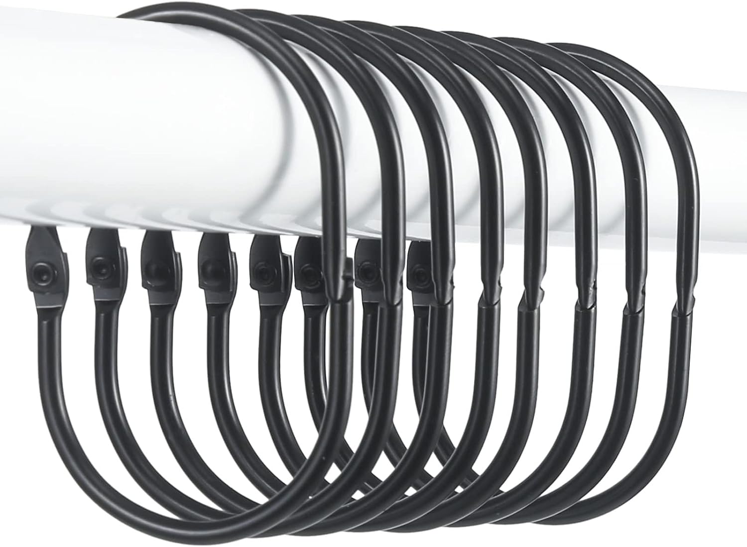 Goowin Shower Curtain Rings, Metal Black Shower Curtain Hooks, Oval Snap Shower Rings for Curtain, Shower Curtain Rings Rust Proof, Glide Smoothly Shower Hooks for Shower Curtain Rod (Black)