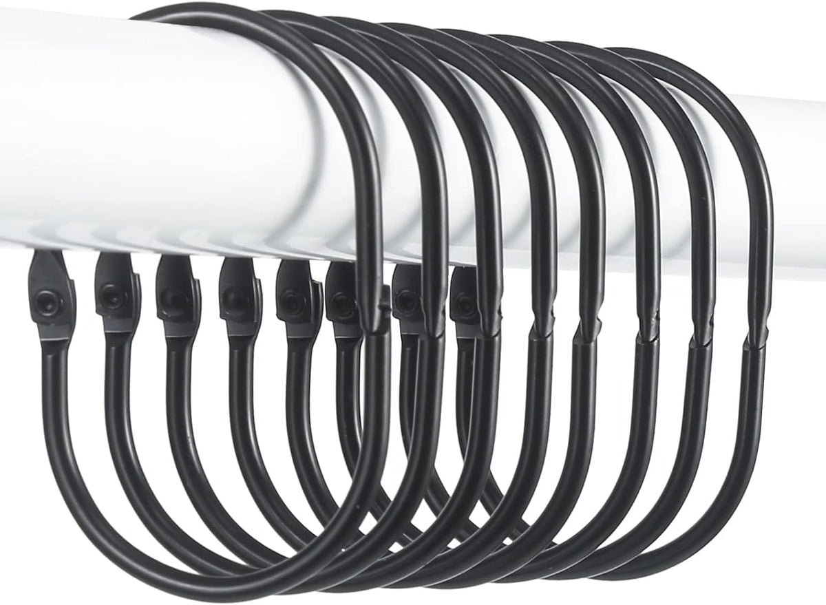 Goowin Shower Curtain Rings, Metal Black Shower Curtain Hooks, Oval Snap Shower Rings for Curtain, Shower Curtain Rings Rust Proof, Glide Smoothly Shower Hooks for Shower Curtain Rod (Black)